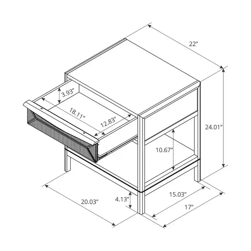 Tavolino laterale in composito di legno con cassetto e mobiletto decorativo