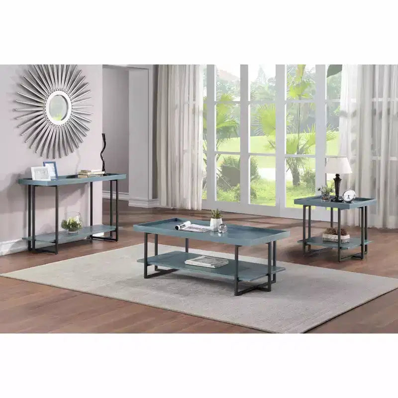 Tavolino rettangolare – Blu, Stile rustico contemporaneo, Ripiani a giorno