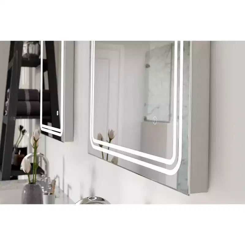 Specchio da parete a LED dimmerabile senza cornice da 24"x30" con vetro antiappannamento – Installazione cablata