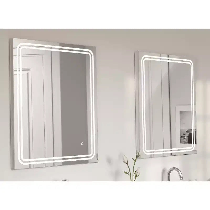 Specchio da parete a LED dimmerabile senza cornice da 24"x30" con vetro antiappannamento – Installazione cablata