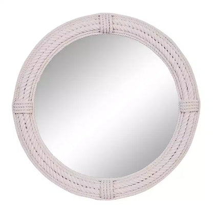 Coastal Wood Wall Mirror with Wrapped Rope Accents White - Olivia & May: Nautical Beach Decor, No Assembly Required