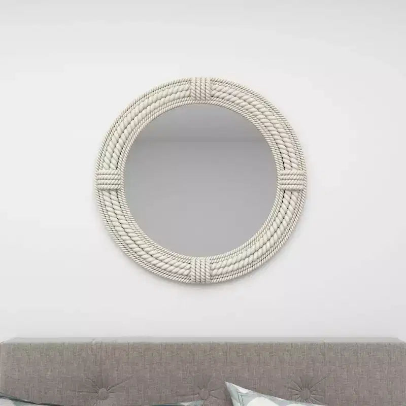 Specchio rotondo da parete costiero con cornice in corda di juta bianca – 91 cm di diametro