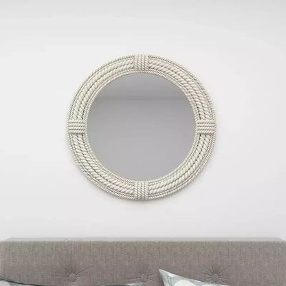 Specchio rotondo da parete costiero con cornice in corda di juta bianca – 91 cm di diametro