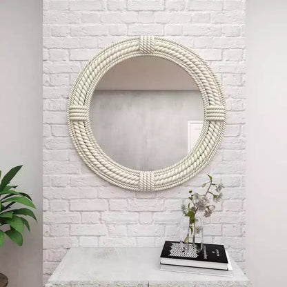 Specchio rotondo da parete costiero con cornice in corda di juta bianca – 91 cm di diametro