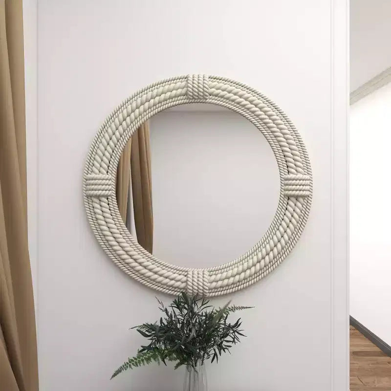 Specchio rotondo da parete costiero con cornice in corda di juta bianca – 91 cm di diametro