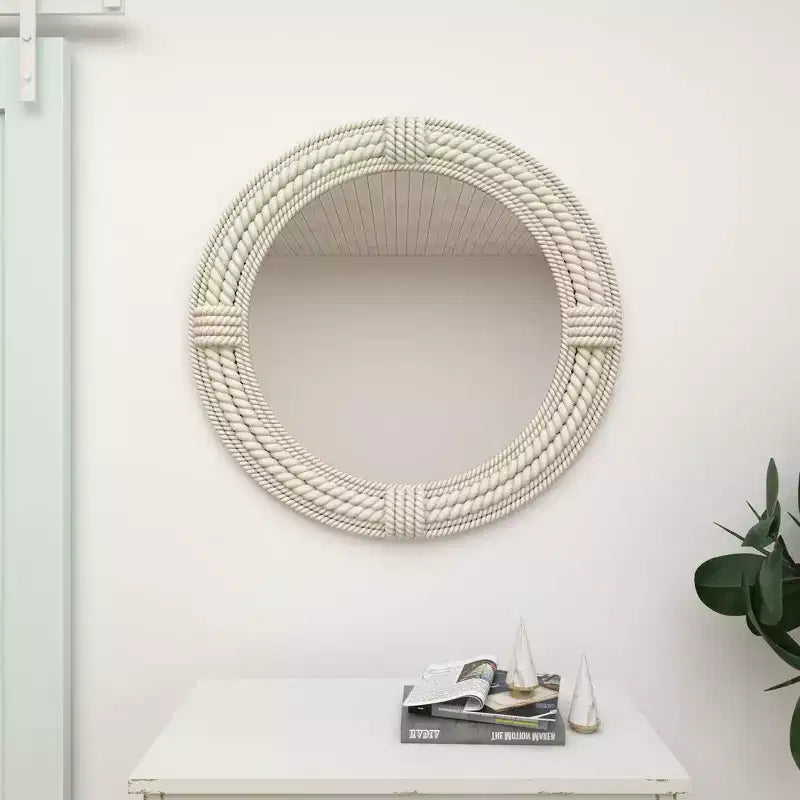 Specchio rotondo da parete costiero con cornice in corda di juta bianca – 91 cm di diametro