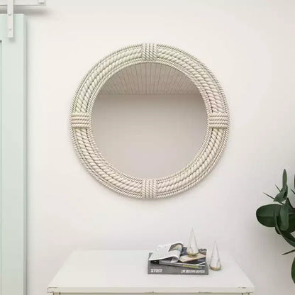 Specchio rotondo da parete costiero con cornice in corda di juta bianca – 91 cm di diametro