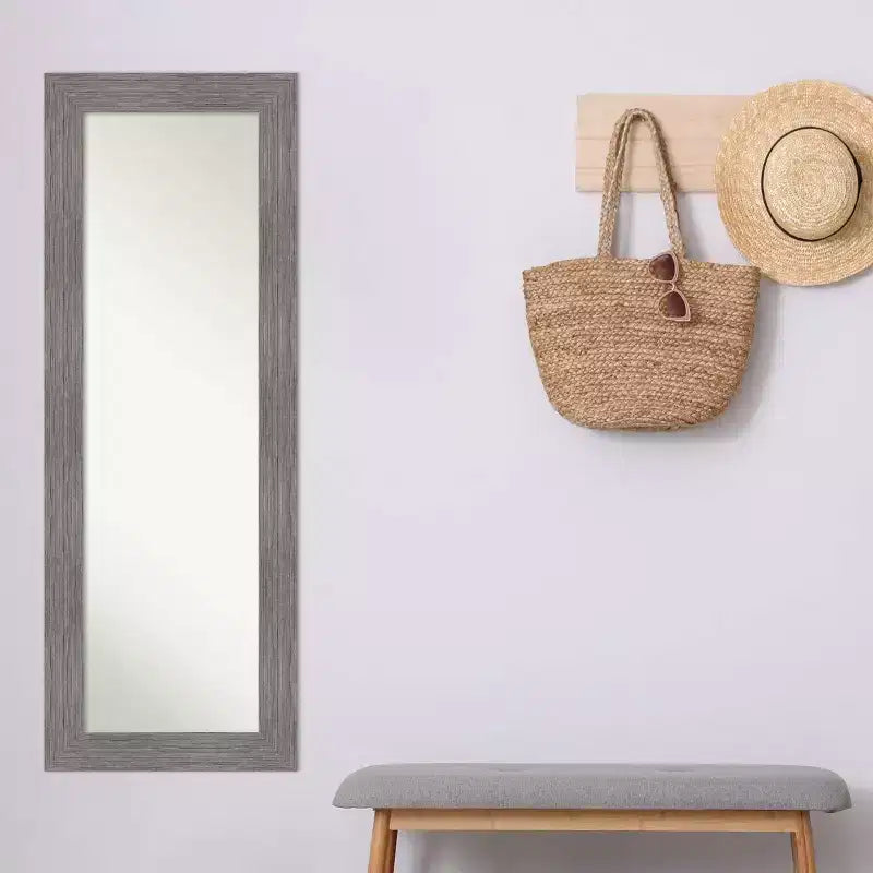 Specchio a figura intera per porta 20"x54" Pinstripe Plank Gray – Cornice piatta contemporanea
