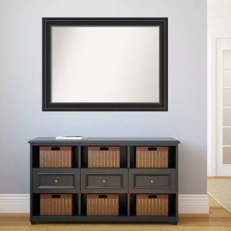 Specchio da parete per bagno 44"x33" Ridge nero senza smussatura – Cornice nera classica
