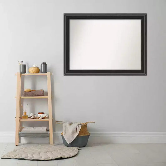 Specchio da parete per bagno 44"x33" Ridge nero senza smussatura – Cornice nera classica