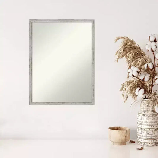 Specchio da parete rettangolare moderno 48x64 cm shiplap bianco stretto senza smusso