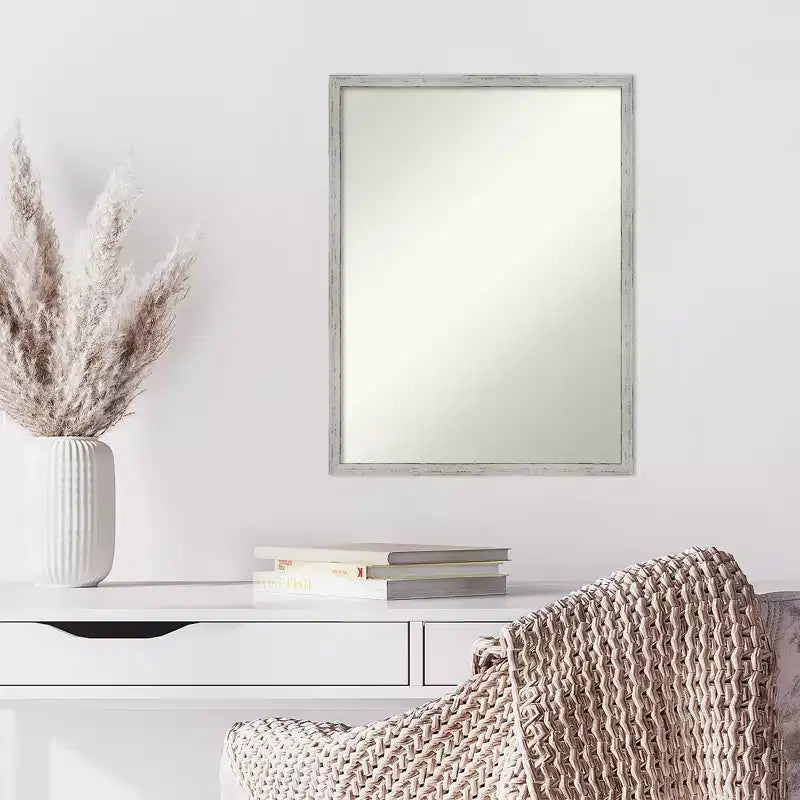 Specchio da parete rettangolare moderno 48x64 cm shiplap bianco stretto senza smusso