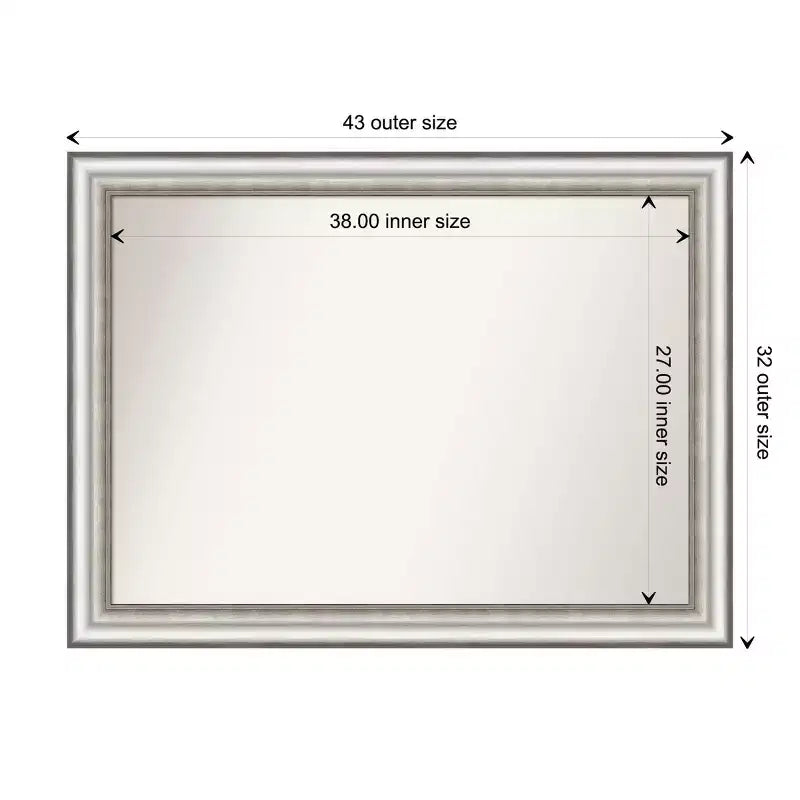 Specchio da parete per bagno da 43"x32" con cornice spazzolata argento, non smussato