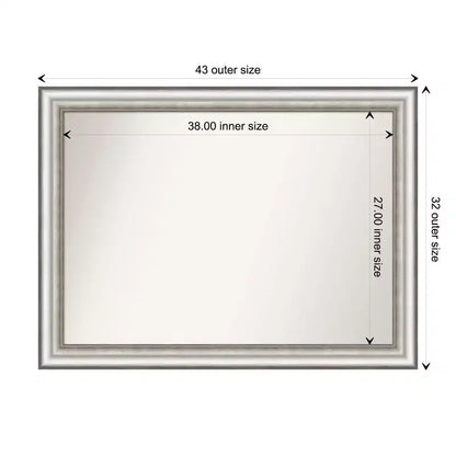 Specchio da parete per bagno da 43"x32" con cornice spazzolata argento, non smussato
