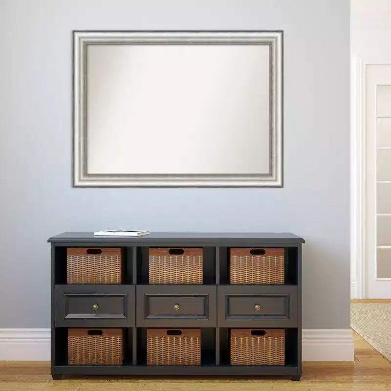 Specchio da parete per bagno da 43"x32" con cornice spazzolata argento, non smussato
