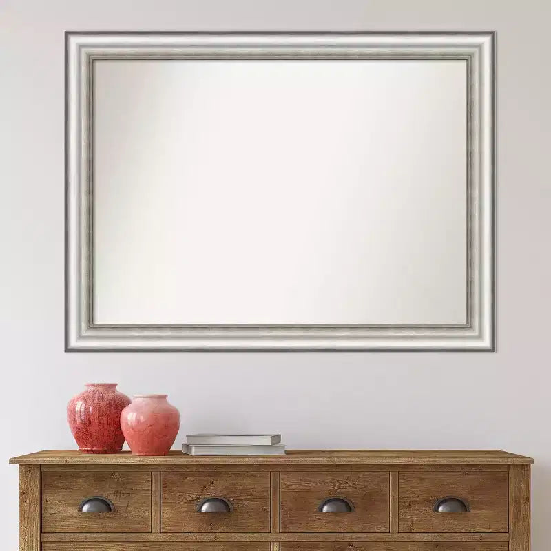 Specchio da parete per bagno da 43"x32" con cornice spazzolata argento, non smussato