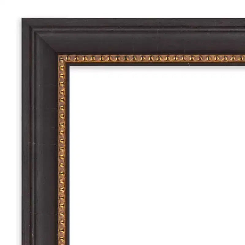 Specchio da parete Ashton nero in legno smussato 99x69 cm – Bordo interno dorato con perline
