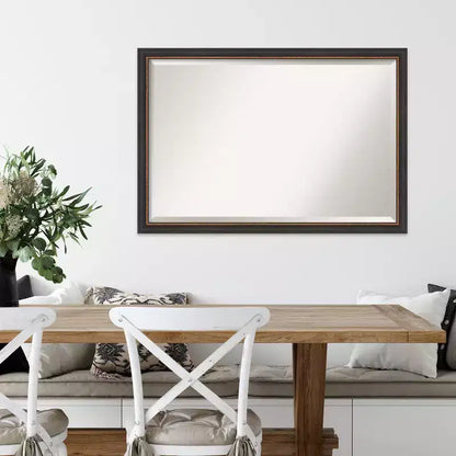 Specchio da parete Ashton nero in legno smussato 99x69 cm – Bordo interno dorato con perline