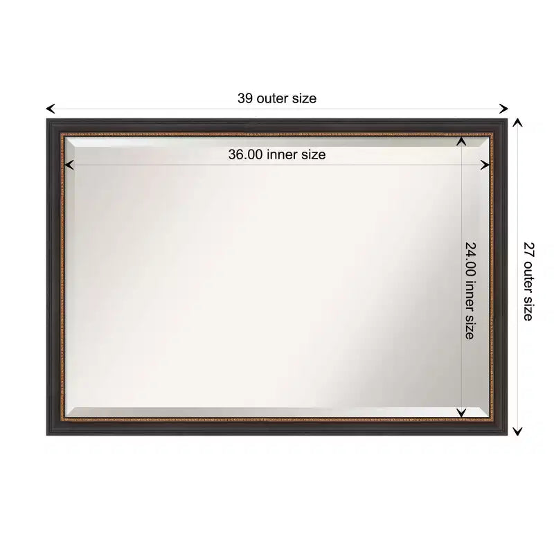 Specchio da parete Ashton nero in legno smussato 99x69 cm – Bordo interno dorato con perline