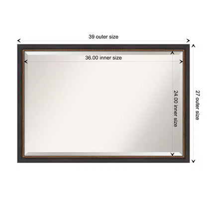 Specchio da parete Ashton nero in legno smussato 99x69 cm – Bordo interno dorato con perline