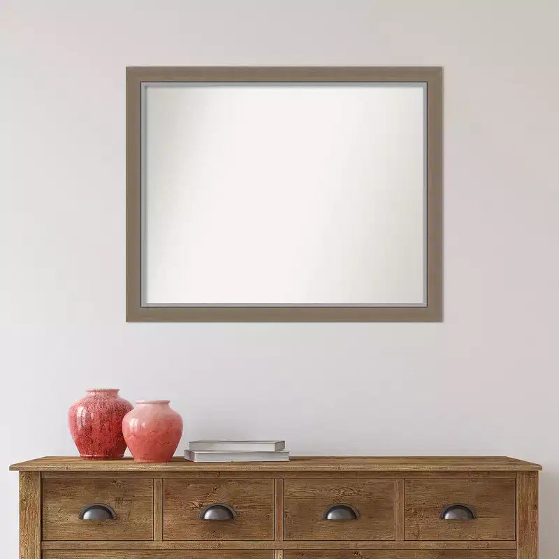 Specchio da parete stretto 31"x25" senza bordo smussato – Cornice grigio-marrone chiaro