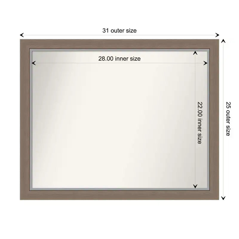 Specchio da parete stretto 31"x25" senza bordo smussato – Cornice grigio-marrone chiaro