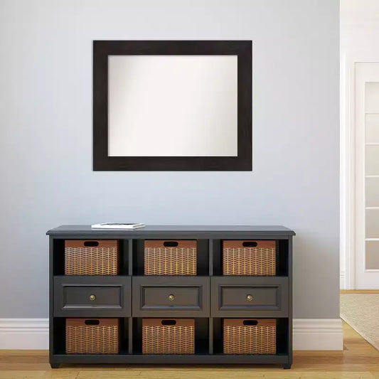 Specchio da parete per bagno marrone espresso 34"x28" non bisellato – Cornice larga e piatta