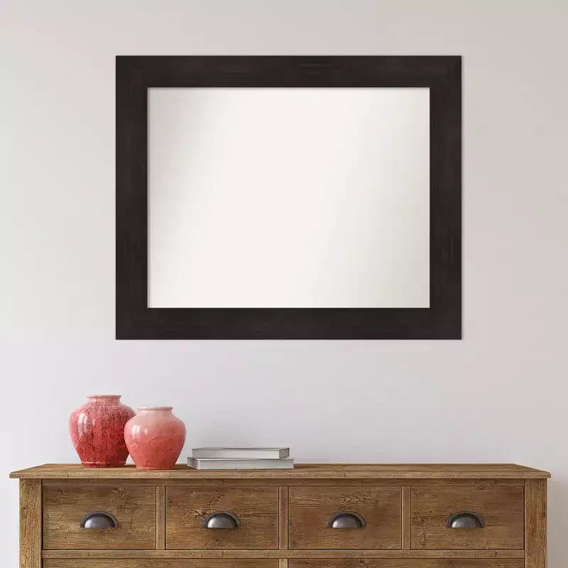 Specchio da parete per bagno marrone espresso 34"x28" non bisellato – Cornice larga e piatta