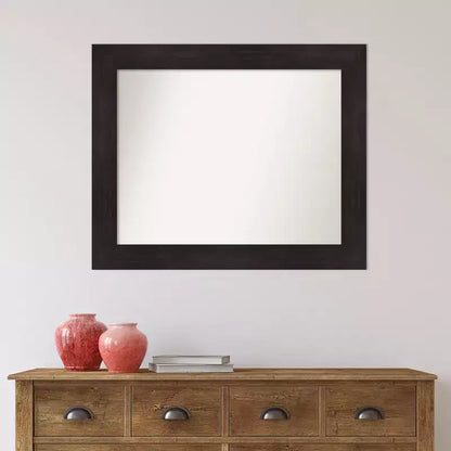 Specchio da parete per bagno marrone espresso 34"x28" non bisellato – Cornice larga e piatta