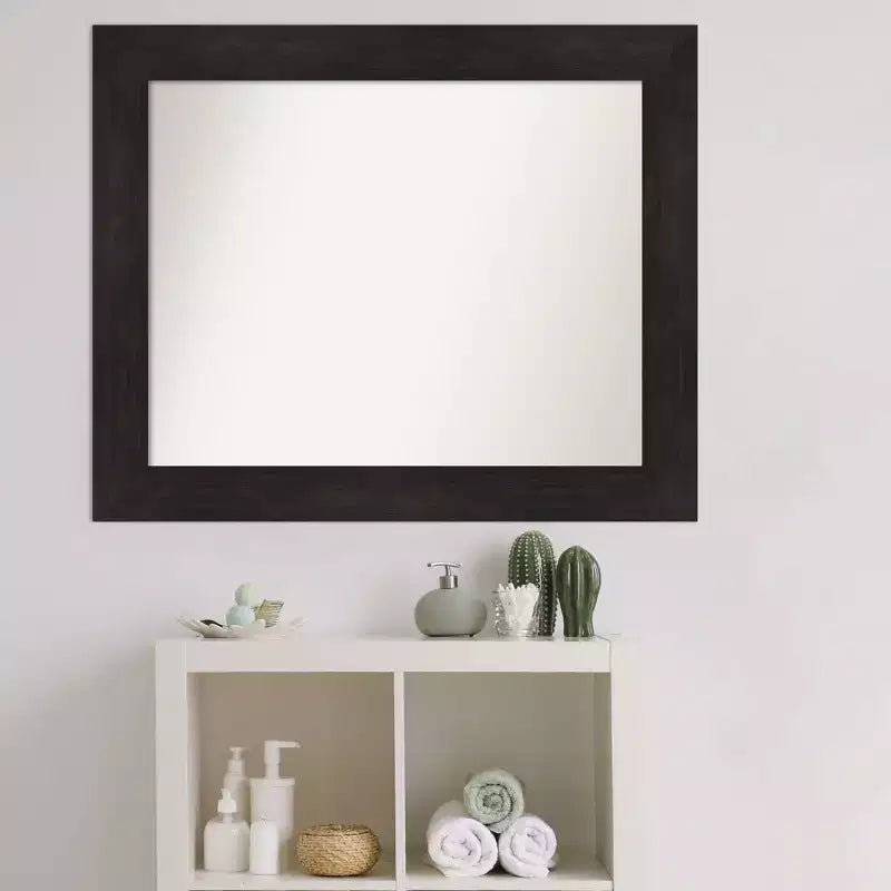 Specchio da parete per bagno marrone espresso 34"x28" non bisellato – Cornice larga e piatta