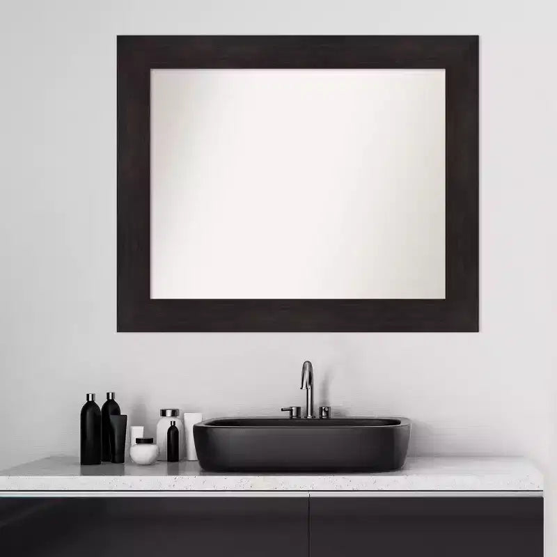 Specchio da parete per bagno marrone espresso 34"x28" non bisellato – Cornice larga e piatta