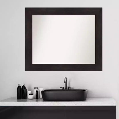 Specchio da parete per bagno marrone espresso 34"x28" non bisellato – Cornice larga e piatta