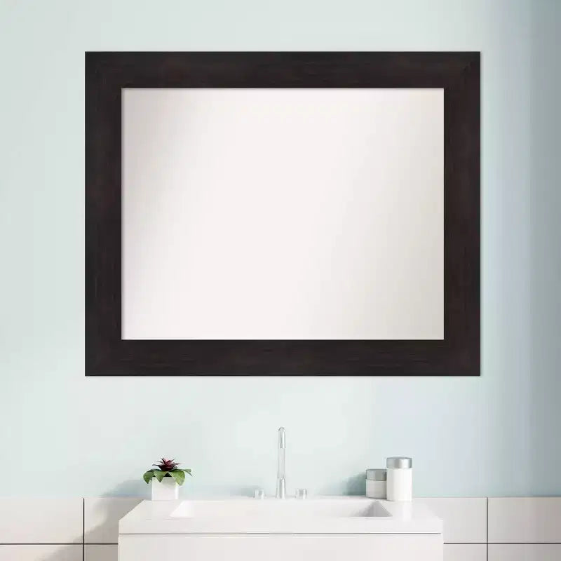 Specchio da parete per bagno marrone espresso 34"x28" non bisellato – Cornice larga e piatta