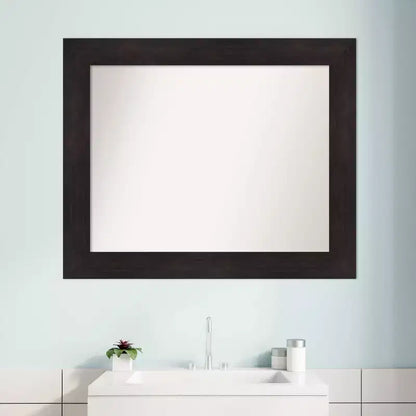 Specchio da parete per bagno marrone espresso 34"x28" non bisellato – Cornice larga e piatta