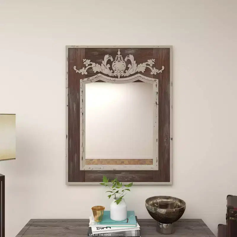 Specchio da Parete con Intaglio Floreale in Legno d'Acanto – Marrone, 109 cm A x 84 cm L