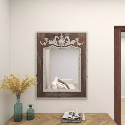 Specchio da Parete con Intaglio Floreale in Legno d'Acanto – Marrone, 109 cm A x 84 cm L