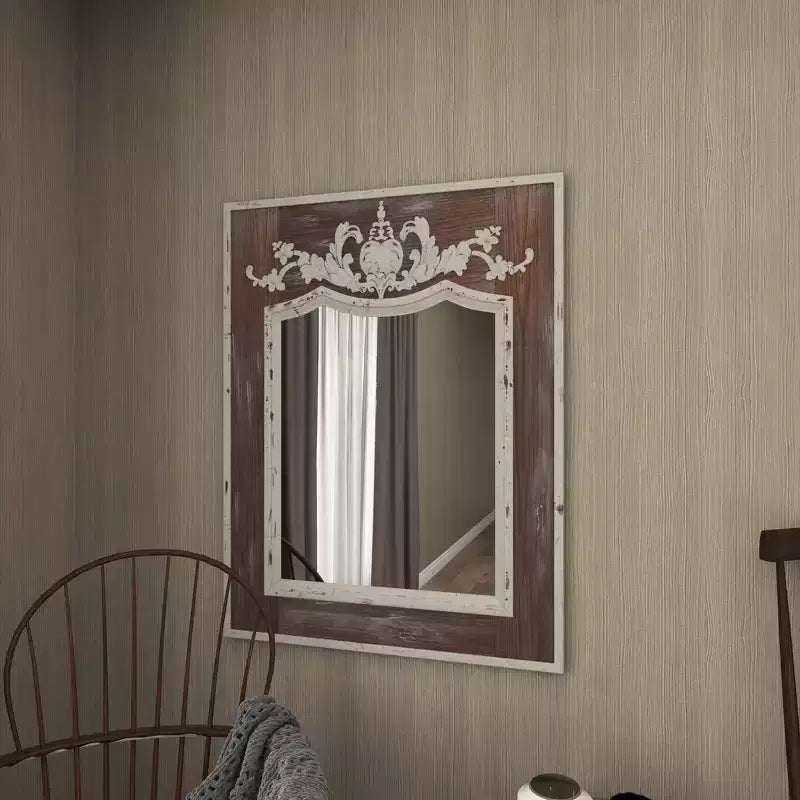 Specchio da Parete con Intaglio Floreale in Legno d'Acanto – Marrone, 109 cm A x 84 cm L