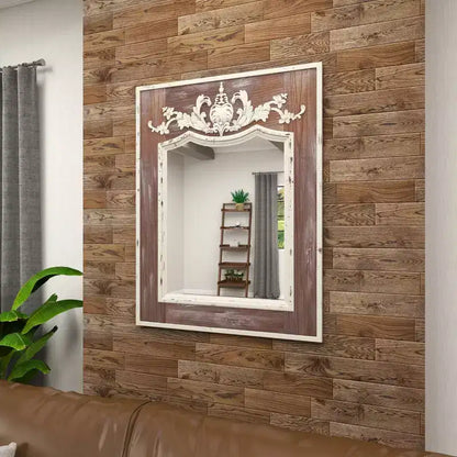 Specchio da Parete con Intaglio Floreale in Legno d'Acanto – Marrone, 109 cm A x 84 cm L