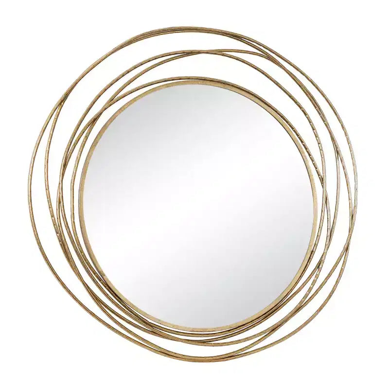 Specchio da Parete Rotondo in Metallo Dorato con Cornice ad Anelli Sovrapposti – 40"L x 38.38"A