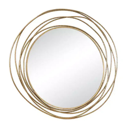 Specchio da Parete Rotondo in Metallo Dorato con Cornice ad Anelli Sovrapposti – 40"L x 38.38"A