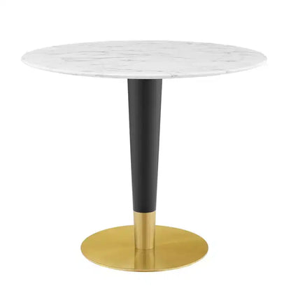 36" Zinque Artificial Marble Dining Table Gold/White - Modway: Modern Mid-Century, Non-Extension, Metal Base