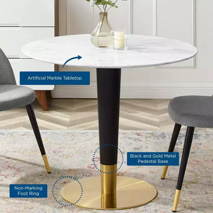 Tavolo da pranzo rotondo da 36" in marmo artificiale – Base in metallo dorato, stile moderno di metà secolo