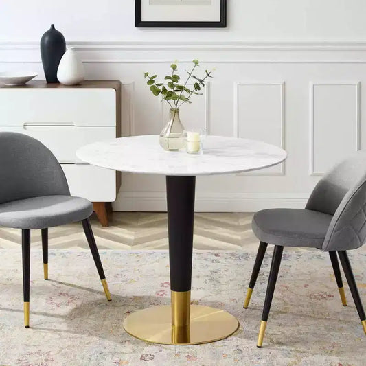 Tavolo da pranzo rotondo da 36" in marmo artificiale – Base in metallo dorato, stile moderno di metà secolo