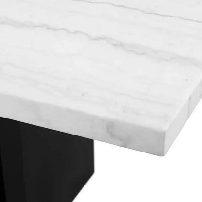 Tavolo da pranzo altezza standard effetto marmo – Bianco, 6 posti, MDF e impiallacciatura in legno