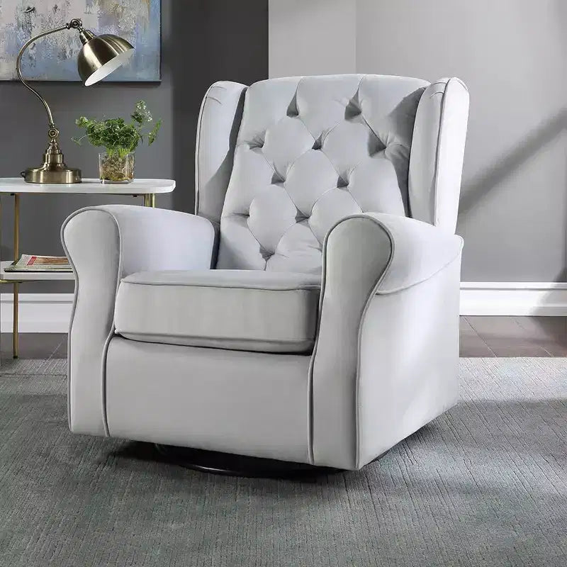 Poltrona girevole da 35" – Tessuto in cotone grigio, struttura in legno e metallo