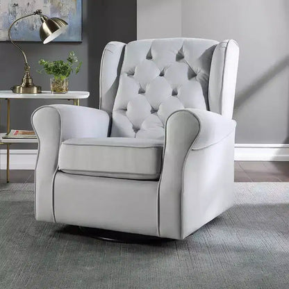Poltrona girevole da 35" – Tessuto in cotone grigio, struttura in legno e metallo