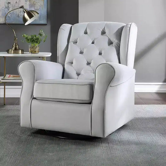 Poltrona girevole da 35" – Tessuto in cotone grigio, struttura in legno e metallo