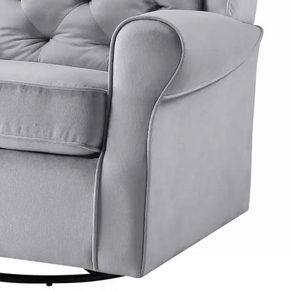 Poltrona girevole da 35" – Tessuto in cotone grigio, struttura in legno e metallo