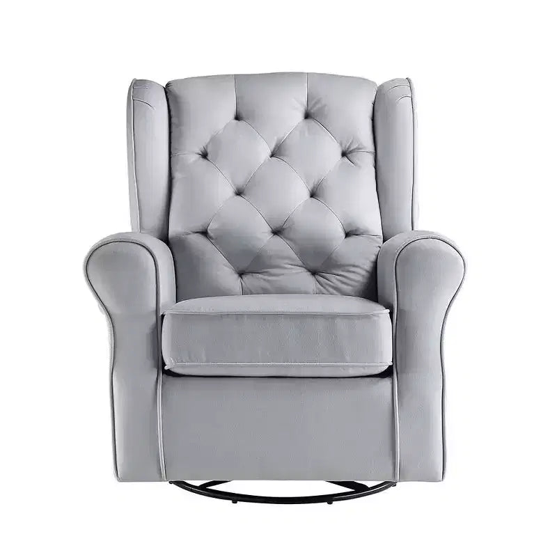 Poltrona girevole da 35" – Tessuto in cotone grigio, struttura in legno e metallo