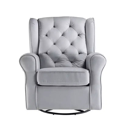 Poltrona girevole da 35" – Tessuto in cotone grigio, struttura in legno e metallo